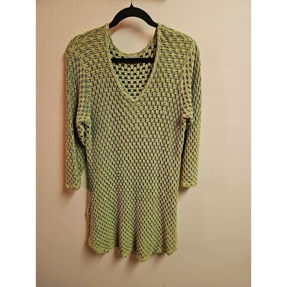 CMC Color Me Cotton Woven Scrunch Green Mini Tunic Dress SZ L - Picture 1 of 6